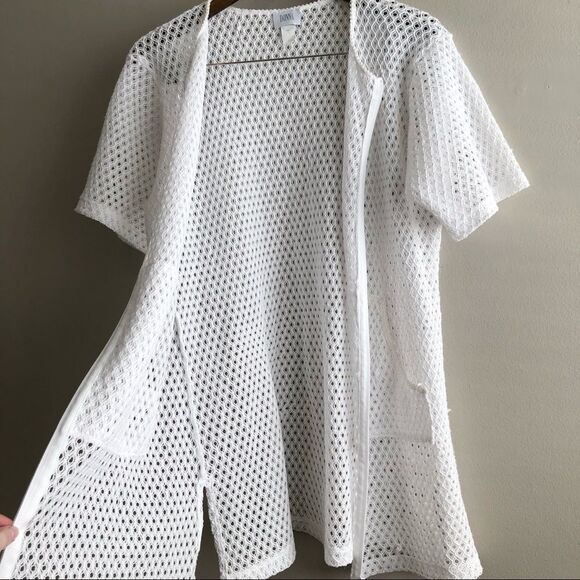 Donna Vintage Mesh Lace Zip-Up Beach Cover Up Dress | White | Size S - Picture 8 of 14